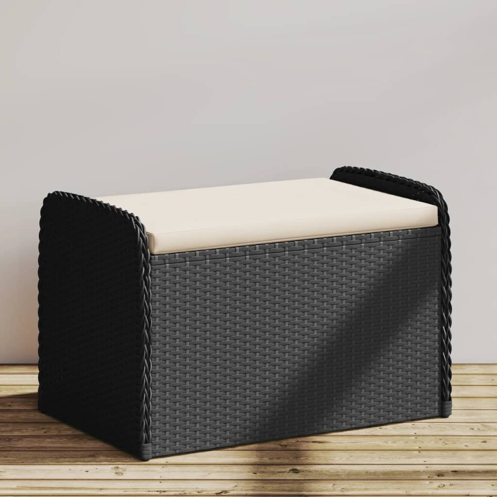 vidaXL Bancă de depozitare cu pernă, negru, 80x51x52 cm, poliratan vidaXL Bancă de depozitare cu pernă, negru, 80x51x52 cm, poliratan