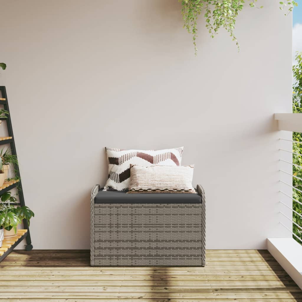 vidaXL Bancă de depozitare cu pernă, gri, 80x51x52 cm, poliratan vidaXL Bancă de depozitare cu pernă, gri, 80x51x52 cm, poliratan