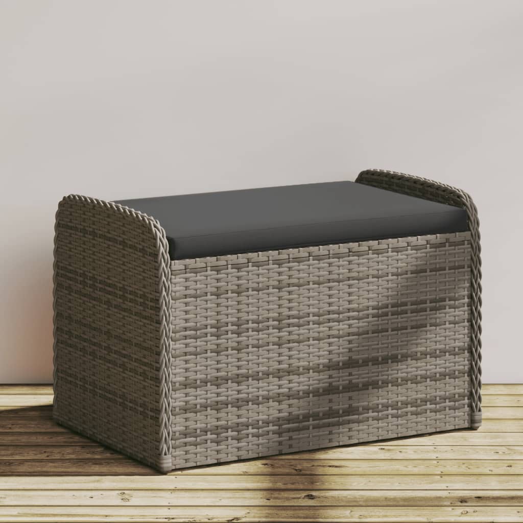vidaXL Bancă de depozitare cu pernă, gri, 80x51x52 cm, poliratan vidaXL Bancă de depozitare cu pernă, gri, 80x51x52 cm, poliratan