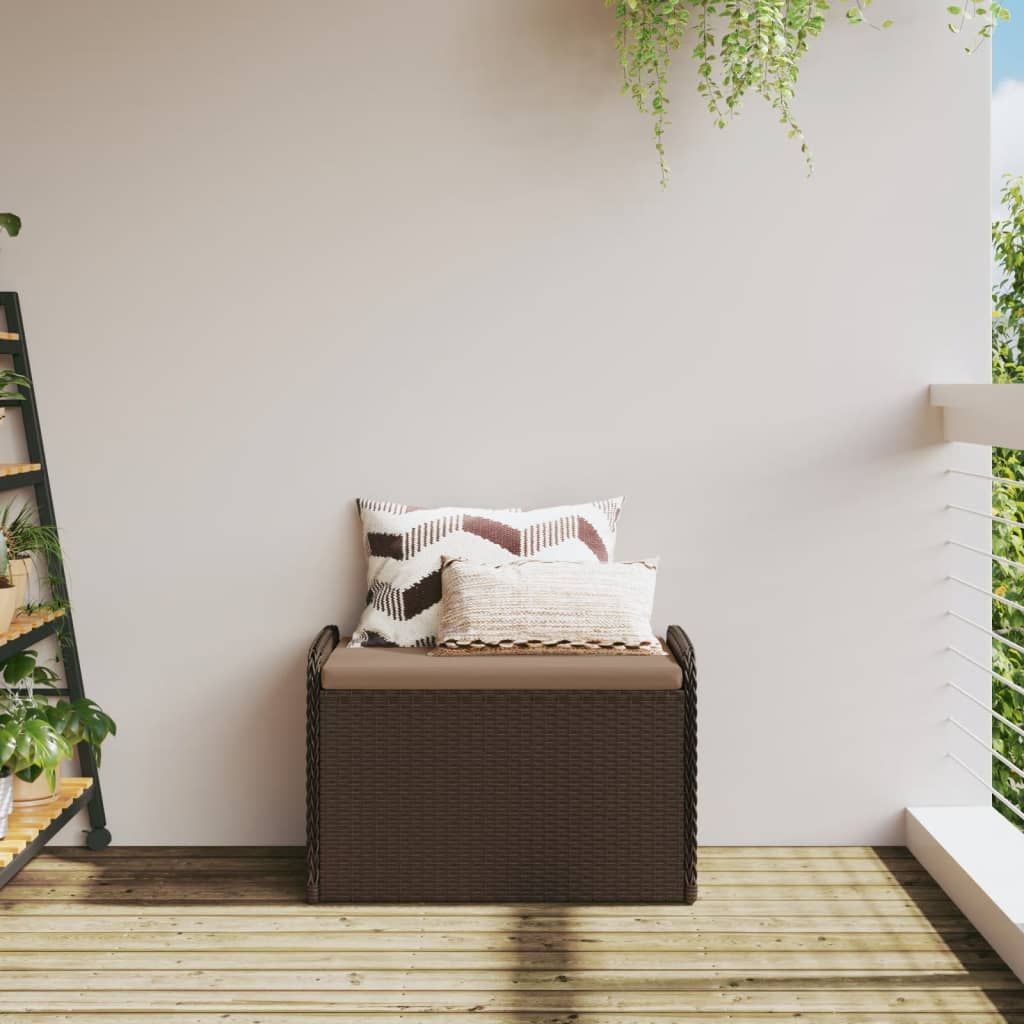 vidaXL Bancă de depozitare cu pernă, maro, 80x51x52 cm, poliratan vidaXL Bancă de depozitare cu pernă, maro, 80x51x52 cm, poliratan