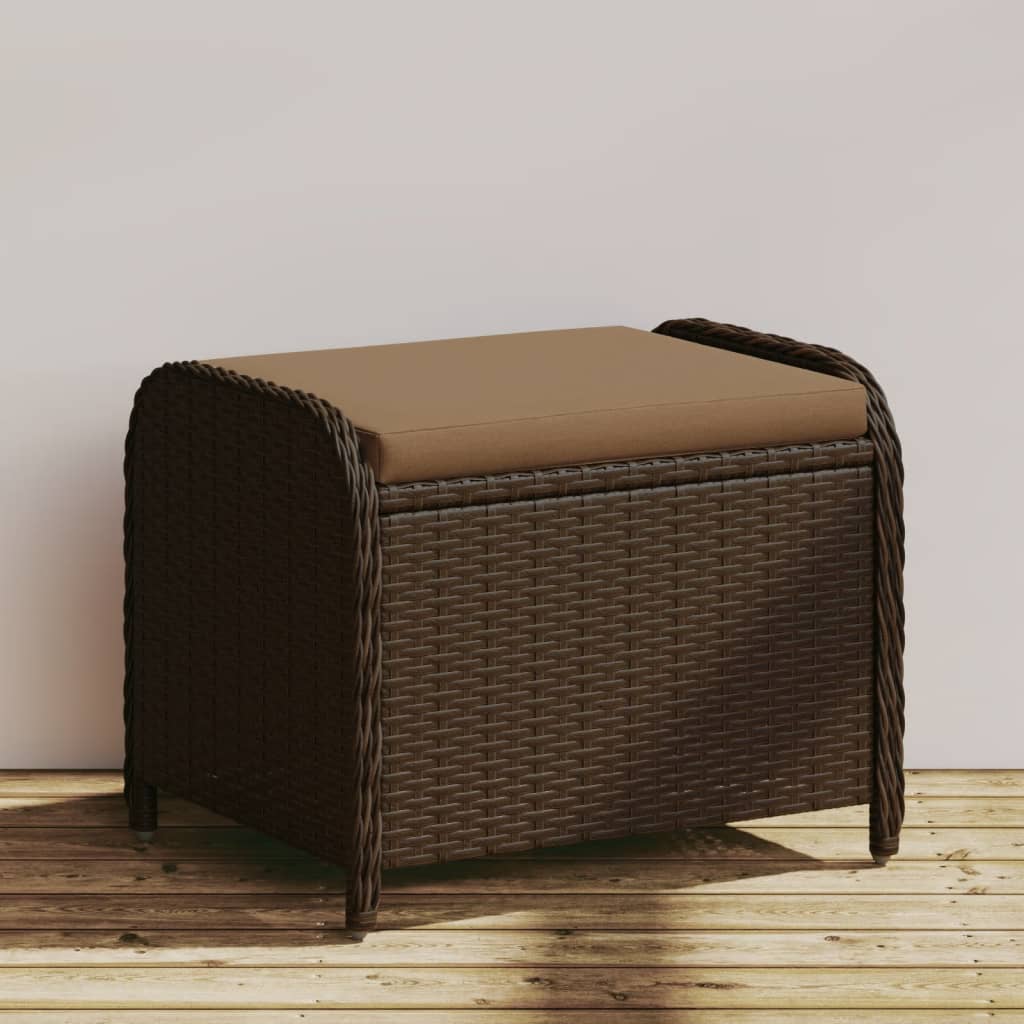 vidaXL Taburet de grădină cu pernă, maro, 58x46x46 cm, poliratan vidaXL Taburet de grădină cu pernă, maro, 58x46x46 cm, poliratan
