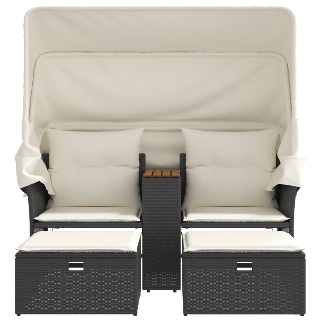 vidaXL Canapea de grădină cu baldachin și scaune, negru, poliratan