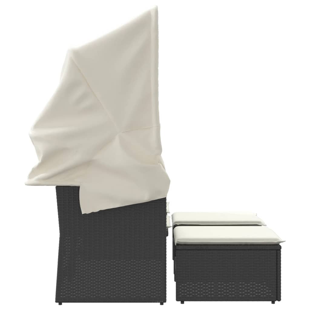 vidaXL Canapea de grădină cu baldachin și scaune, negru, poliratan
