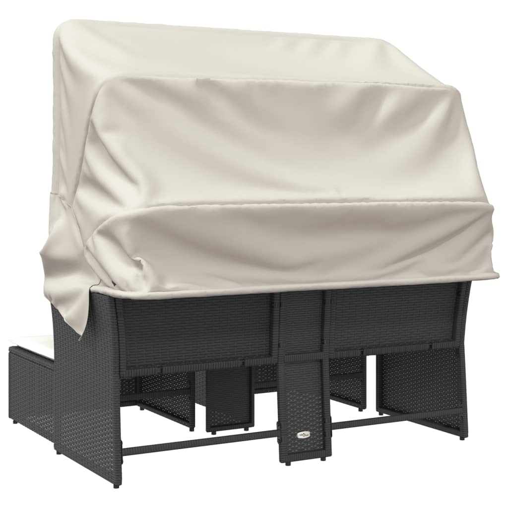 vidaXL Canapea de grădină cu baldachin și scaune, negru, poliratan