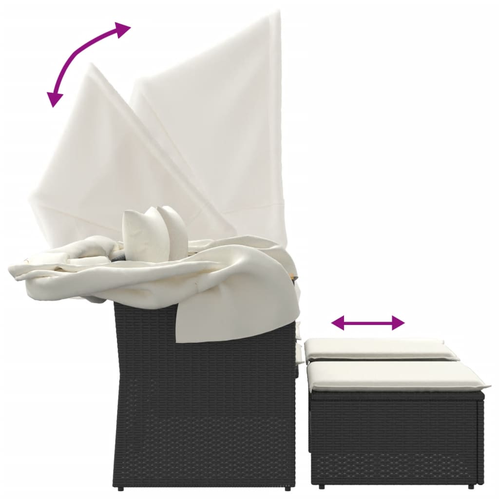 vidaXL Canapea de grădină cu baldachin și scaune, negru, poliratan