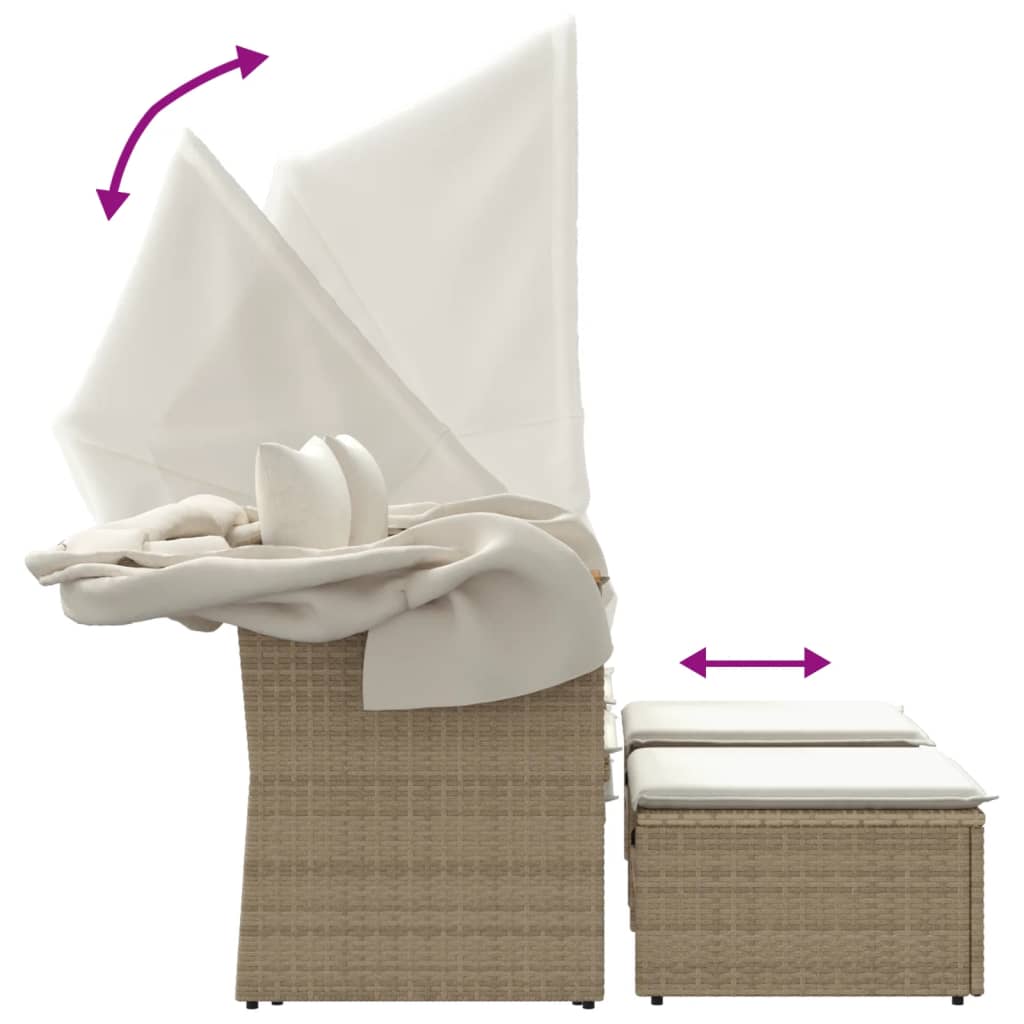 vidaXL Canapea de grădină cu baldachin și scaune, bej, poliratan