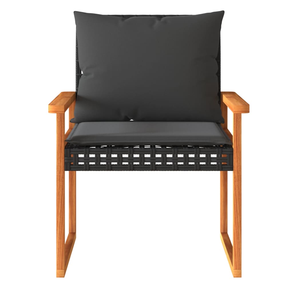 vidaXL Set bistro cu perne, 3 piese, negru, poliratan și lemn acacia