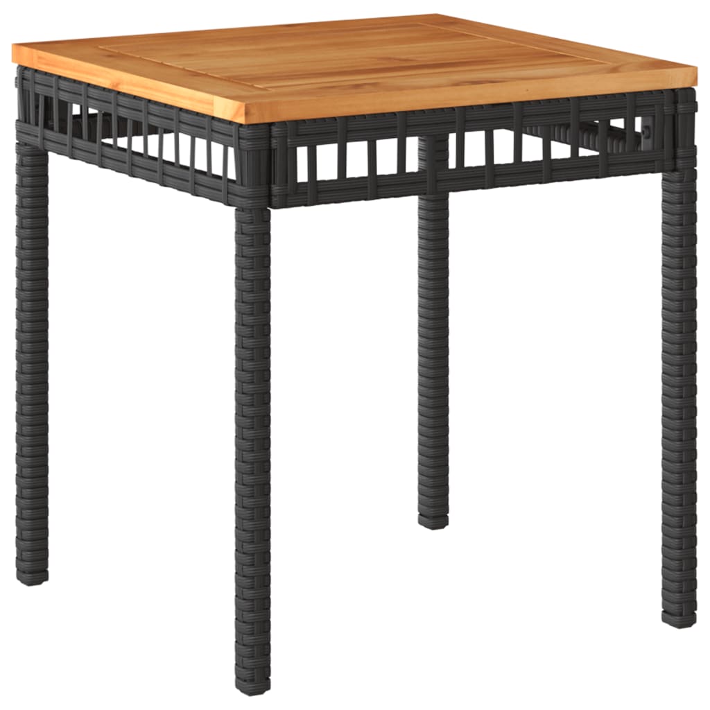 vidaXL Set bistro cu perne, 3 piese, negru, poliratan și lemn acacia