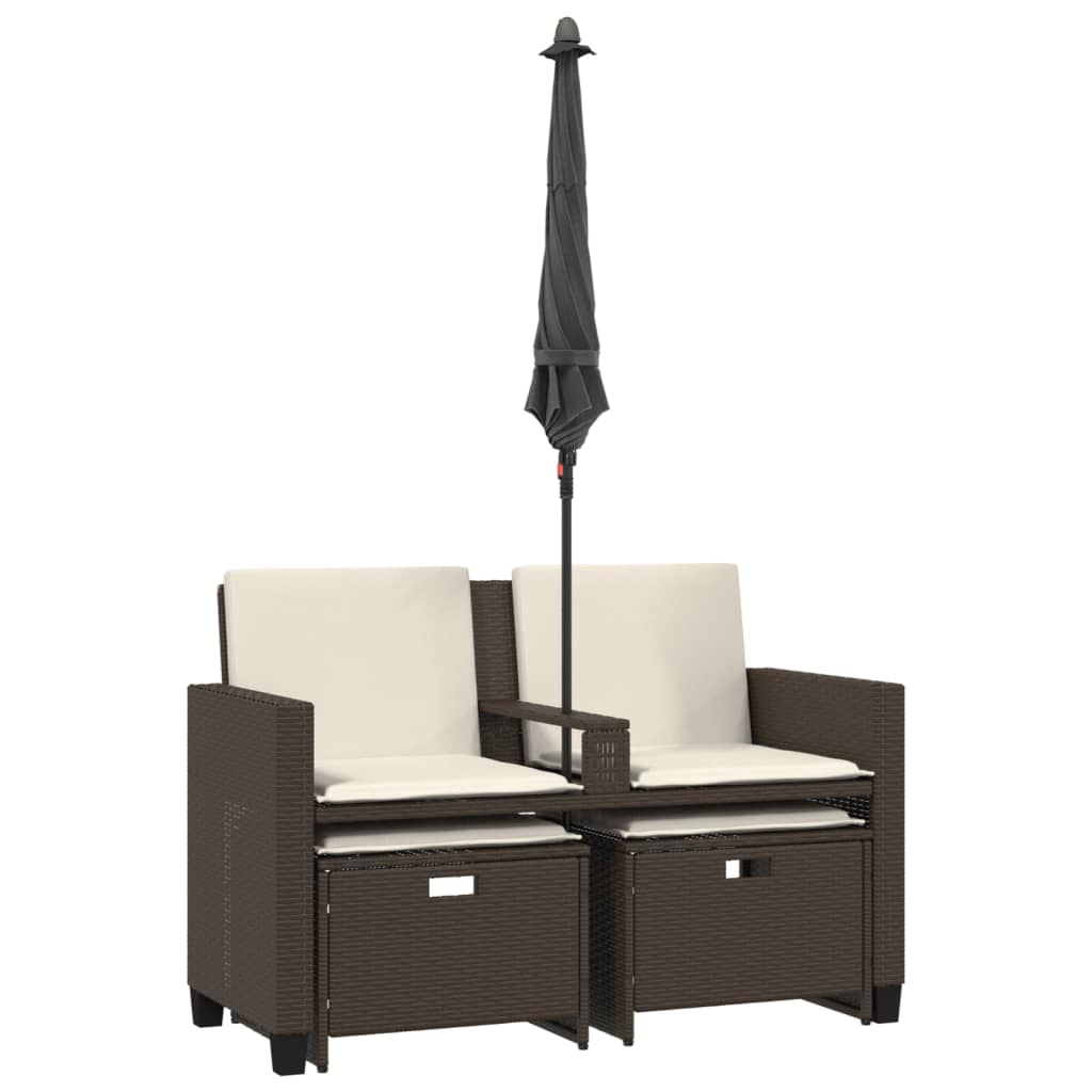 vidaXL Canapea de grădină cu 2 locuri/umbrelă/taburete maro poliratan