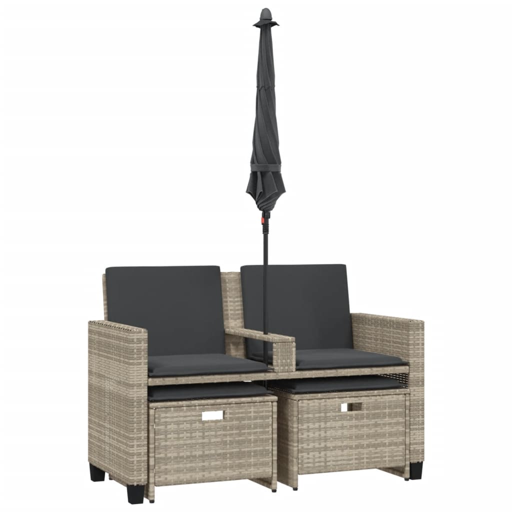 vidaXL Canapea de grădină cu 2 locuri/umbrelă/taburete, gri, poliratan