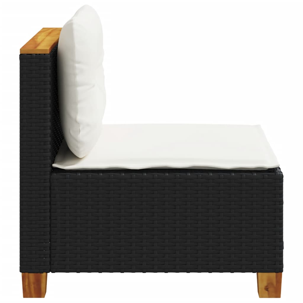 vidaXL Canapea de grădină fără cotiere, cu perne, negru, poliratan vidaXL Canapea de grădină fără cotiere, cu perne, negru, poliratan