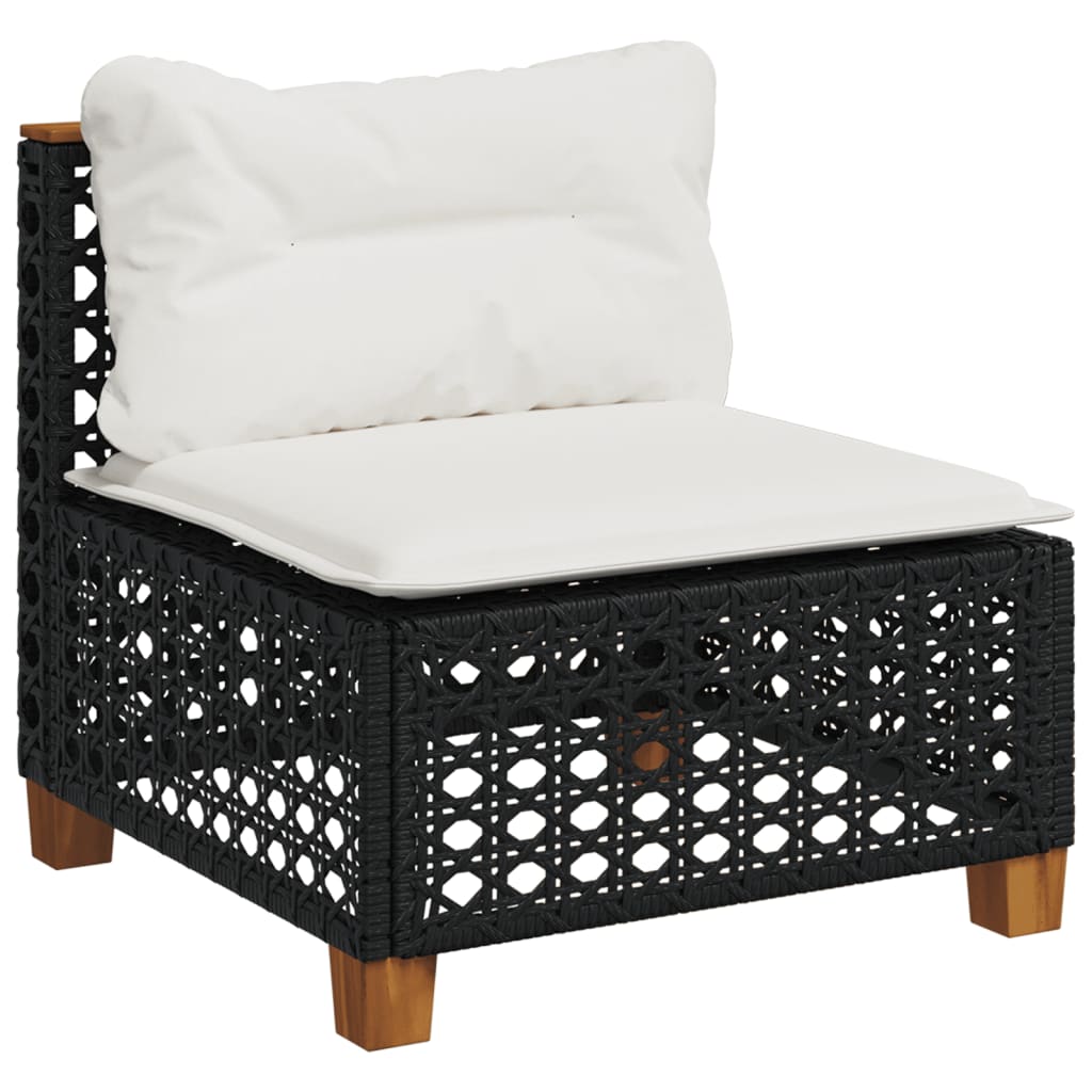 vidaXL Canapea de grădină fără cotiere, cu perne, negru, poliratan vidaXL Canapea de grădină fără cotiere, cu perne, negru, poliratan