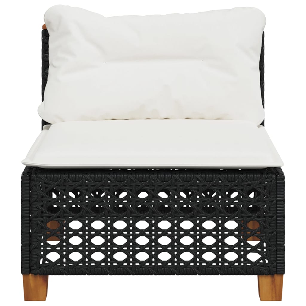 vidaXL Canapea de grădină fără cotiere, cu perne, negru, poliratan vidaXL Canapea de grădină fără cotiere, cu perne, negru, poliratan