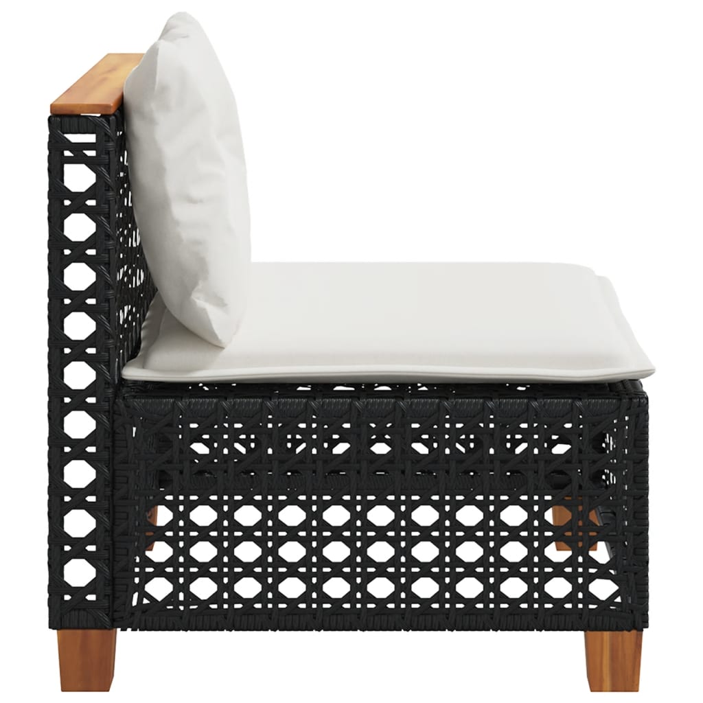 vidaXL Canapea de grădină fără cotiere, cu perne, negru, poliratan vidaXL Canapea de grădină fără cotiere, cu perne, negru, poliratan