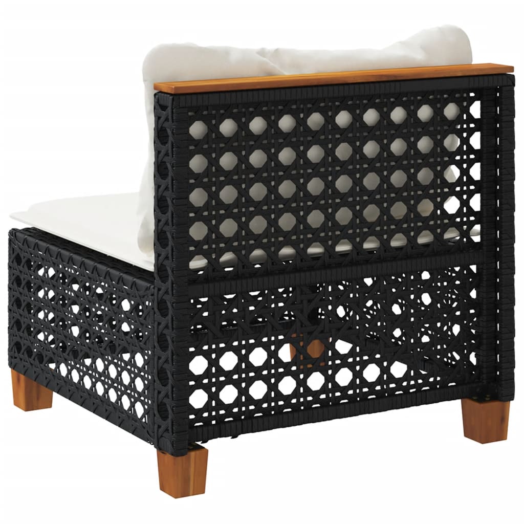 vidaXL Canapea de grădină fără cotiere, cu perne, negru, poliratan vidaXL Canapea de grădină fără cotiere, cu perne, negru, poliratan