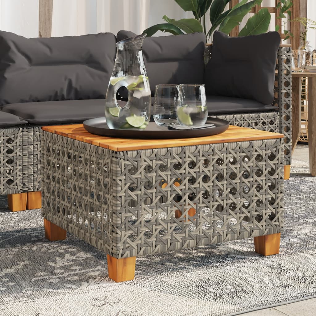 vidaXL Masă de grădină, gri, 55x55x36 cm, poliratan și lemn acacia vidaXL Masă de grădină, gri, 55x55x36 cm, poliratan și lemn acacia