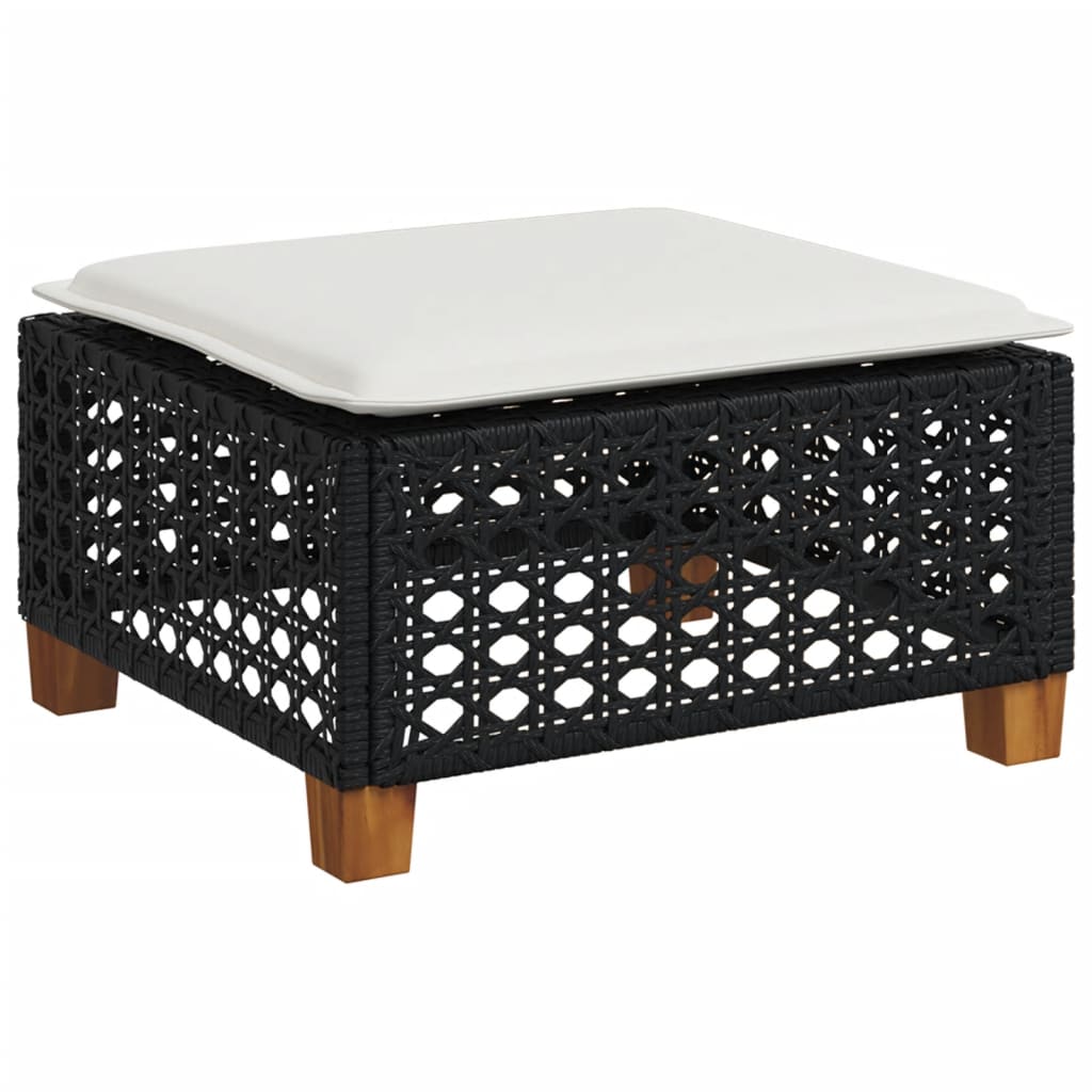 vidaXL Taburet de grădină cu pernă, negru, 63,5x56x32 cm, poliratan
