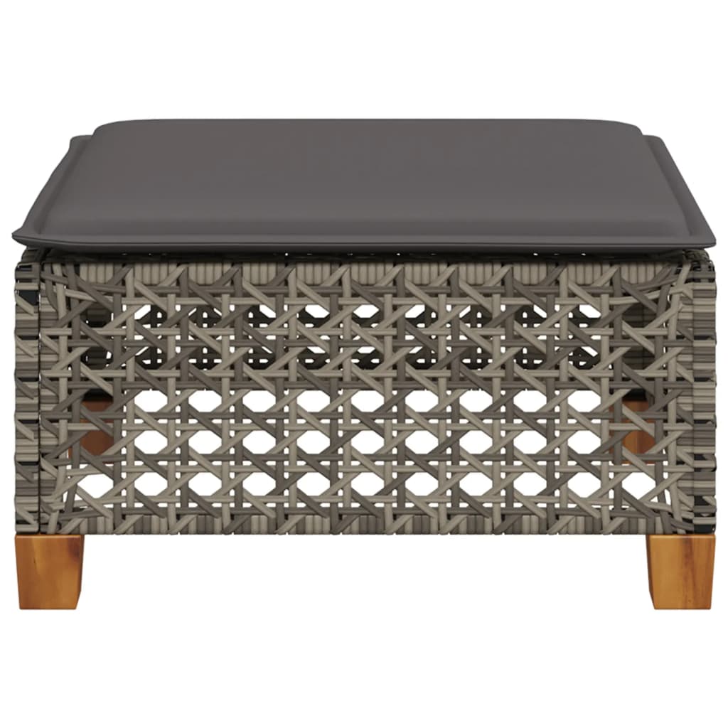 vidaXL Taburet de grădină cu pernă, gri, 63,5x56x32 cm, poliratan vidaXL Taburet de grădină cu pernă, gri, 63,5x56x32 cm, poliratan