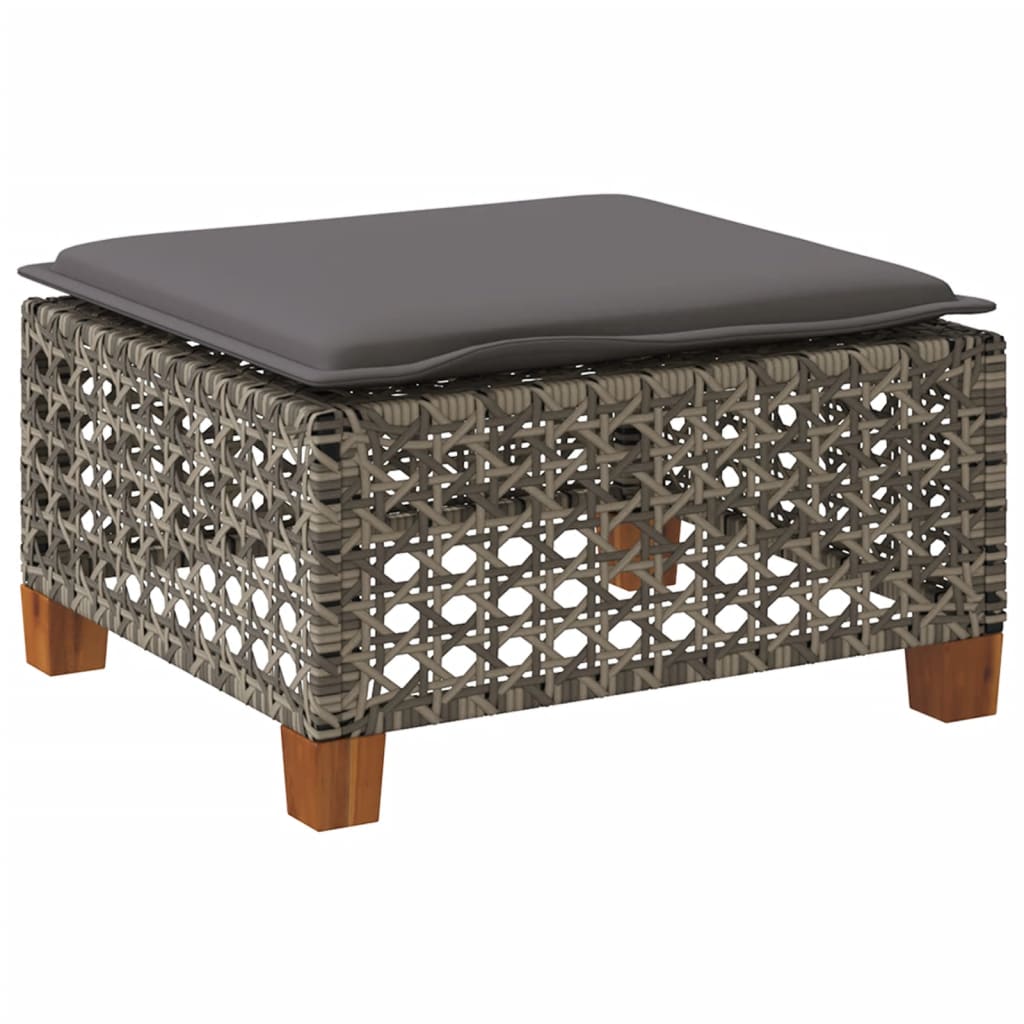 vidaXL Taburet de grădină cu pernă, gri, 63,5x56x32 cm, poliratan vidaXL Taburet de grădină cu pernă, gri, 63,5x56x32 cm, poliratan