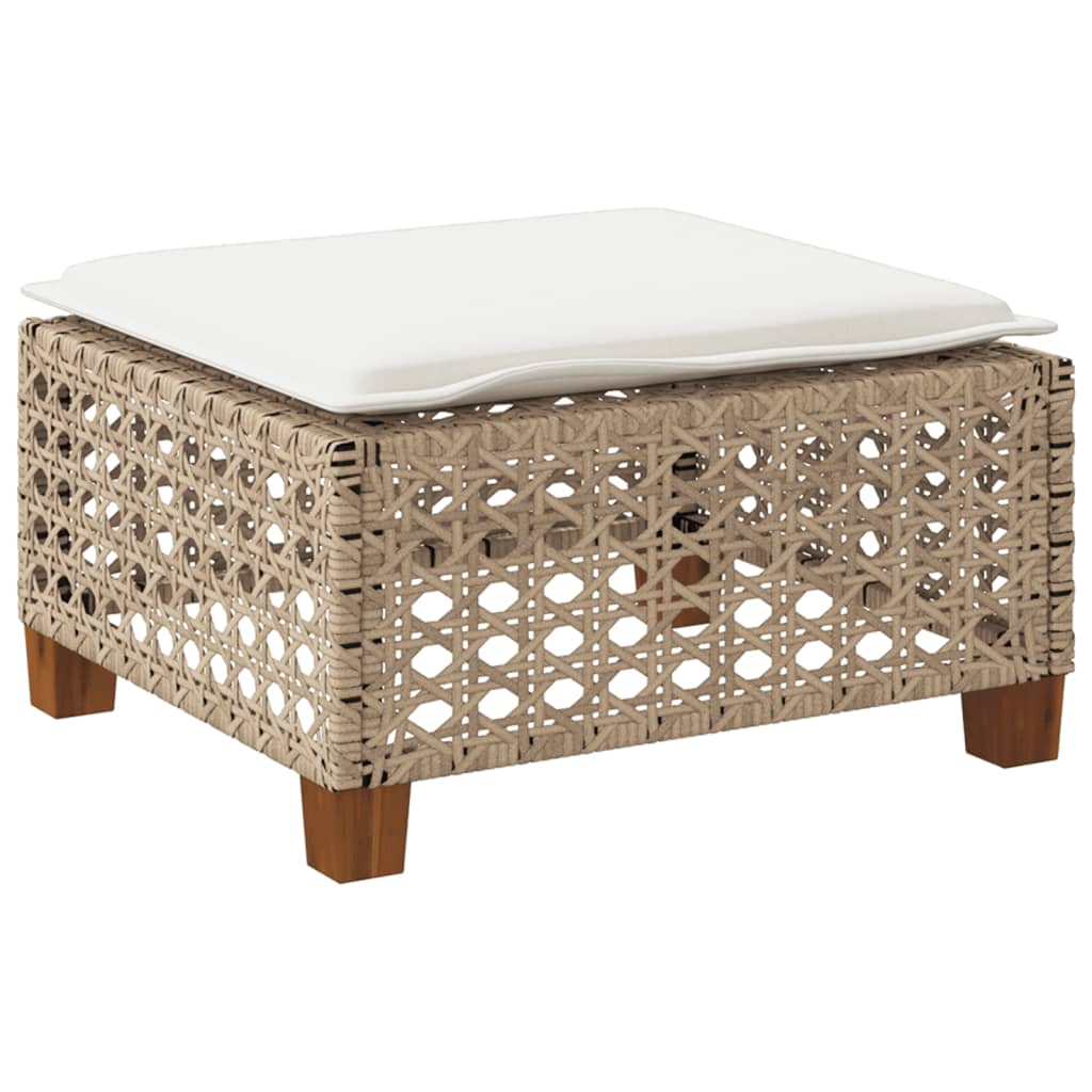 vidaXL Taburet de grădină cu pernă, bej, 63,5x56x32 cm, poliratan vidaXL Taburet de grădină cu pernă, bej, 63,5x56x32 cm, poliratan