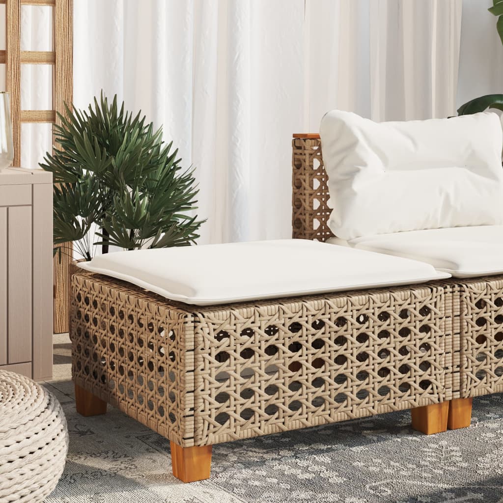 vidaXL Taburet de grădină cu pernă, bej, 63,5x56x32 cm, poliratan vidaXL Taburet de grădină cu pernă, bej, 63,5x56x32 cm, poliratan
