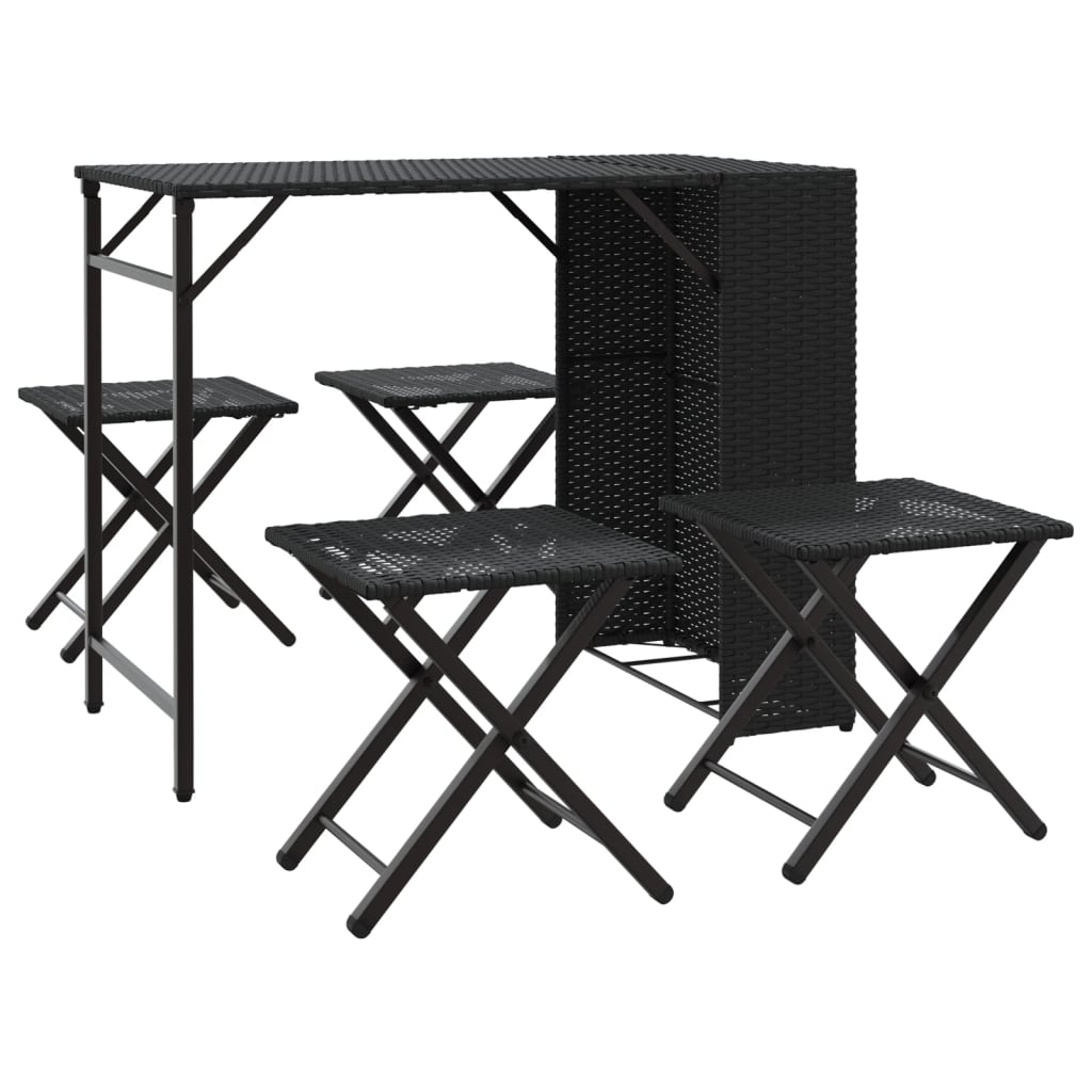 vidaXL Set mobilier de grădină, pliabil, 5 piese, negru, poliratan