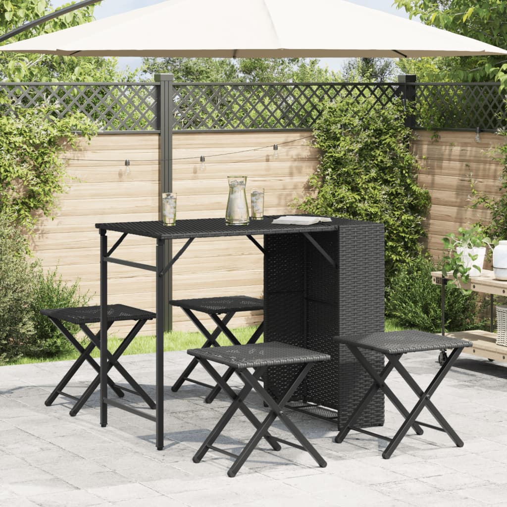 vidaXL Set mobilier de grădină, pliabil, 5 piese, negru, poliratan