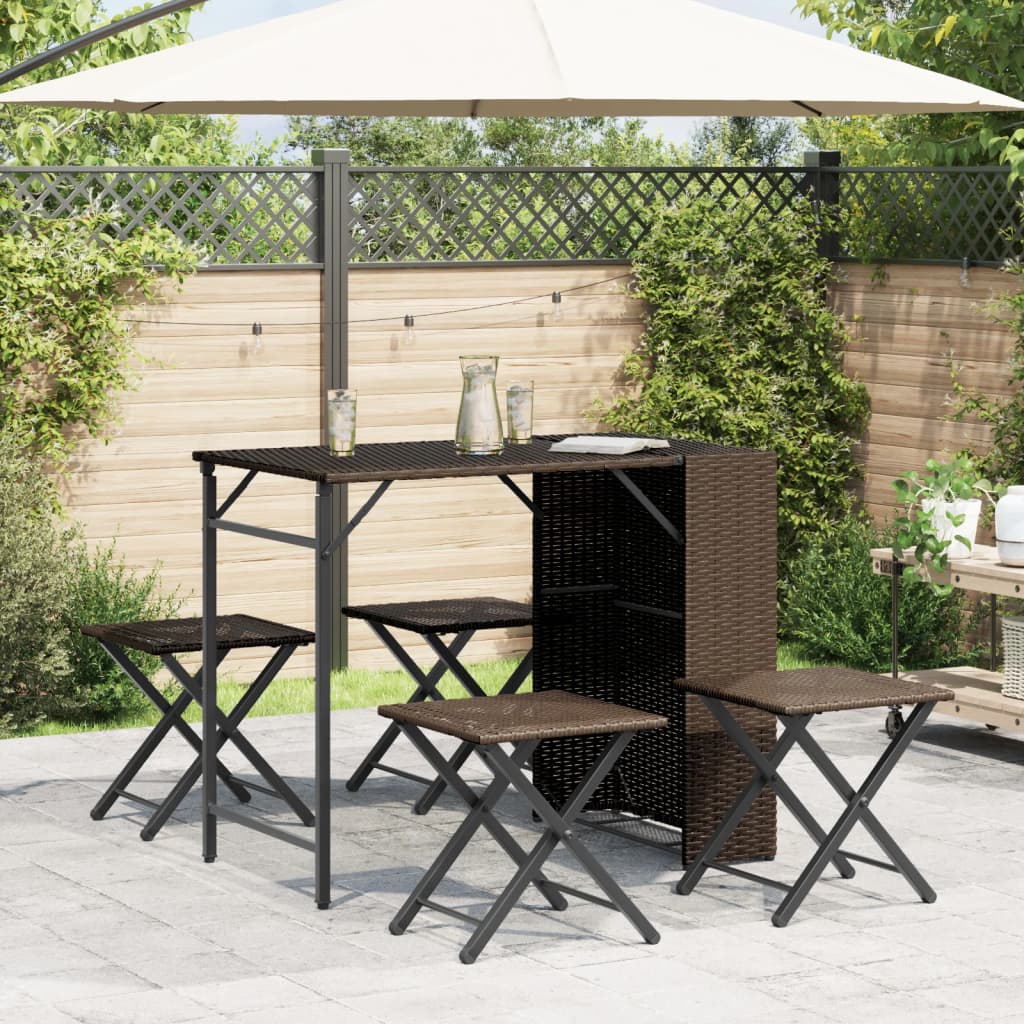 vidaXL Set mobilier de grădină, pliabil, 5 piese, maro, poliratan