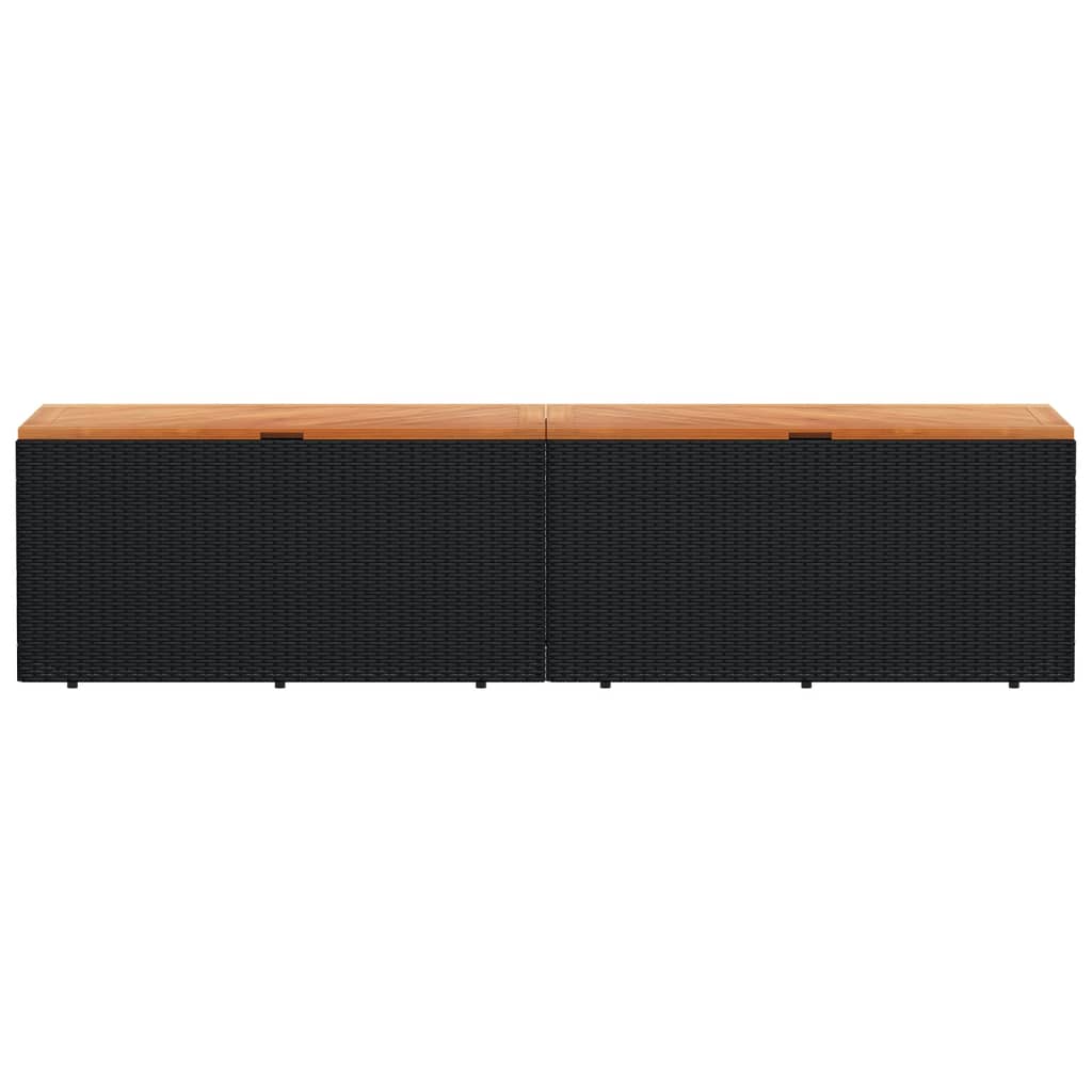 vidaXL Ladă depozitare grădină negru 220x50x54cm poliratan lemn acacia vidaXL Ladă depozitare grădină negru 220x50x54cm poliratan lemn acacia