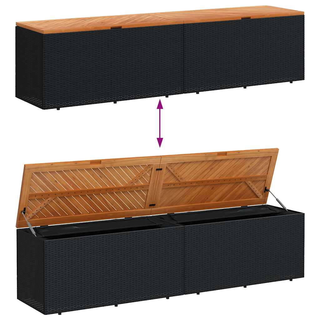 vidaXL Ladă depozitare grădină negru 220x50x54cm poliratan lemn acacia vidaXL Ladă depozitare grădină negru 220x50x54cm poliratan lemn acacia