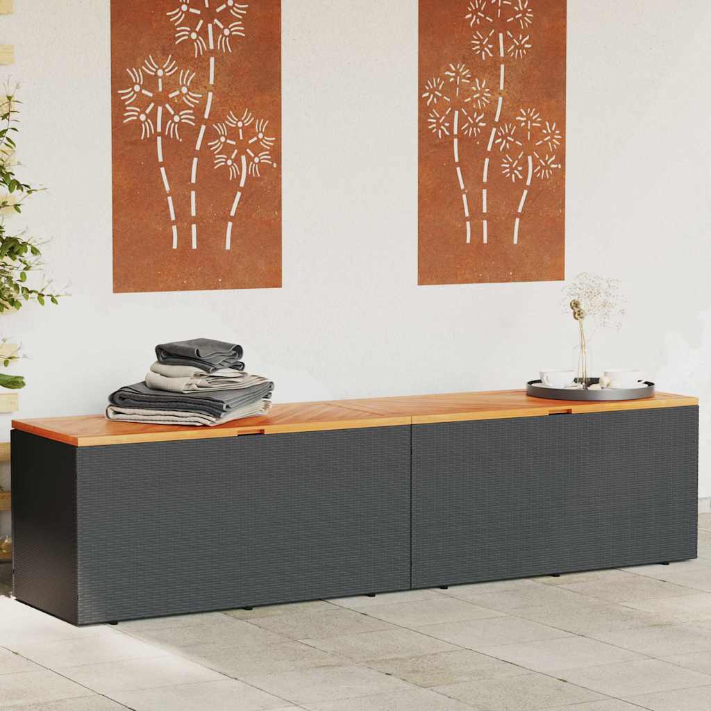vidaXL Ladă depozitare grădină negru 220x50x54cm poliratan lemn acacia vidaXL Ladă depozitare grădină negru 220x50x54cm poliratan lemn acacia