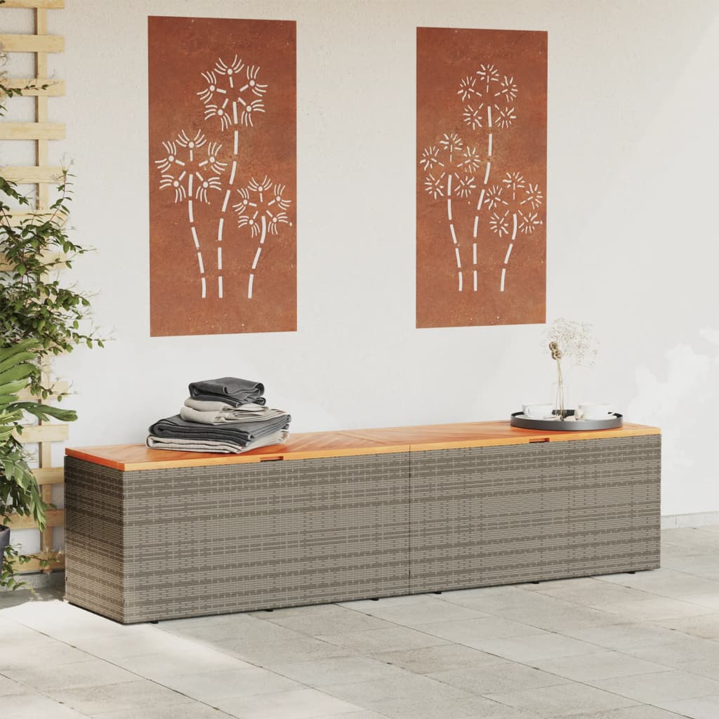 vidaXL Ladă depozitare grădină gri 220x50x54 cm poliratan lemn acacia vidaXL Ladă depozitare grădină gri 220x50x54 cm poliratan lemn acacia