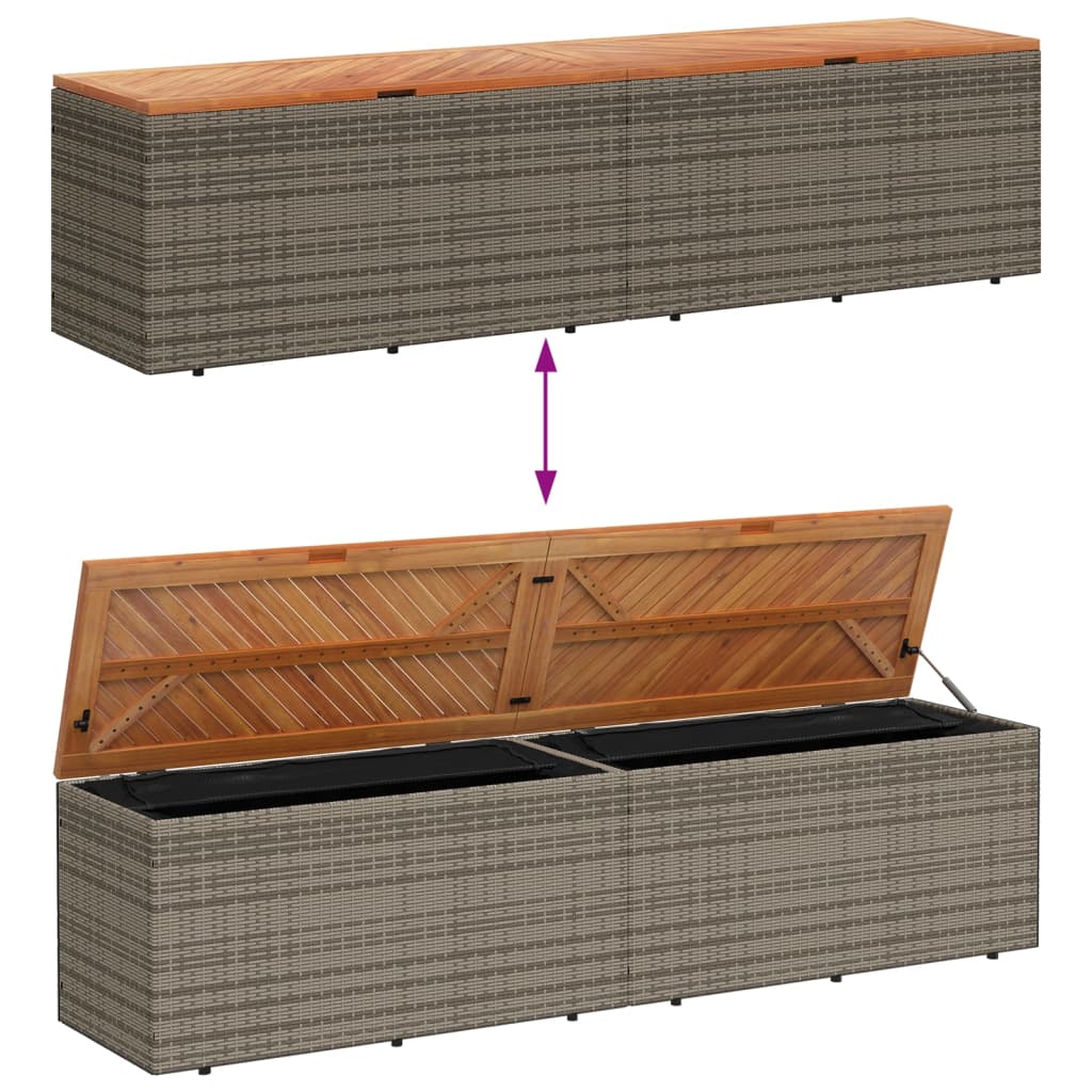 vidaXL Ladă depozitare grădină gri 220x50x54 cm poliratan lemn acacia vidaXL Ladă depozitare grădină gri 220x50x54 cm poliratan lemn acacia