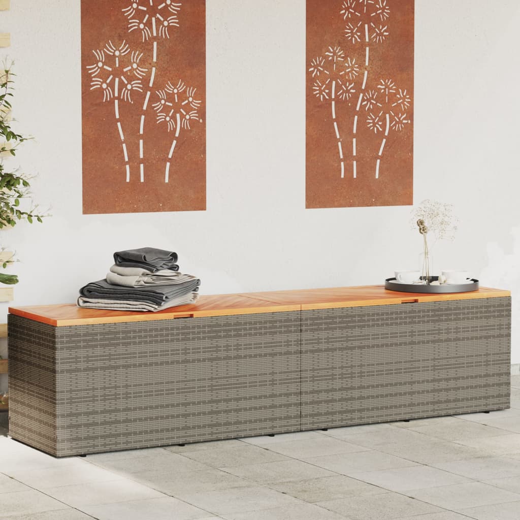 vidaXL Ladă depozitare grădină gri 220x50x54 cm poliratan lemn acacia vidaXL Ladă depozitare grădină gri 220x50x54 cm poliratan lemn acacia