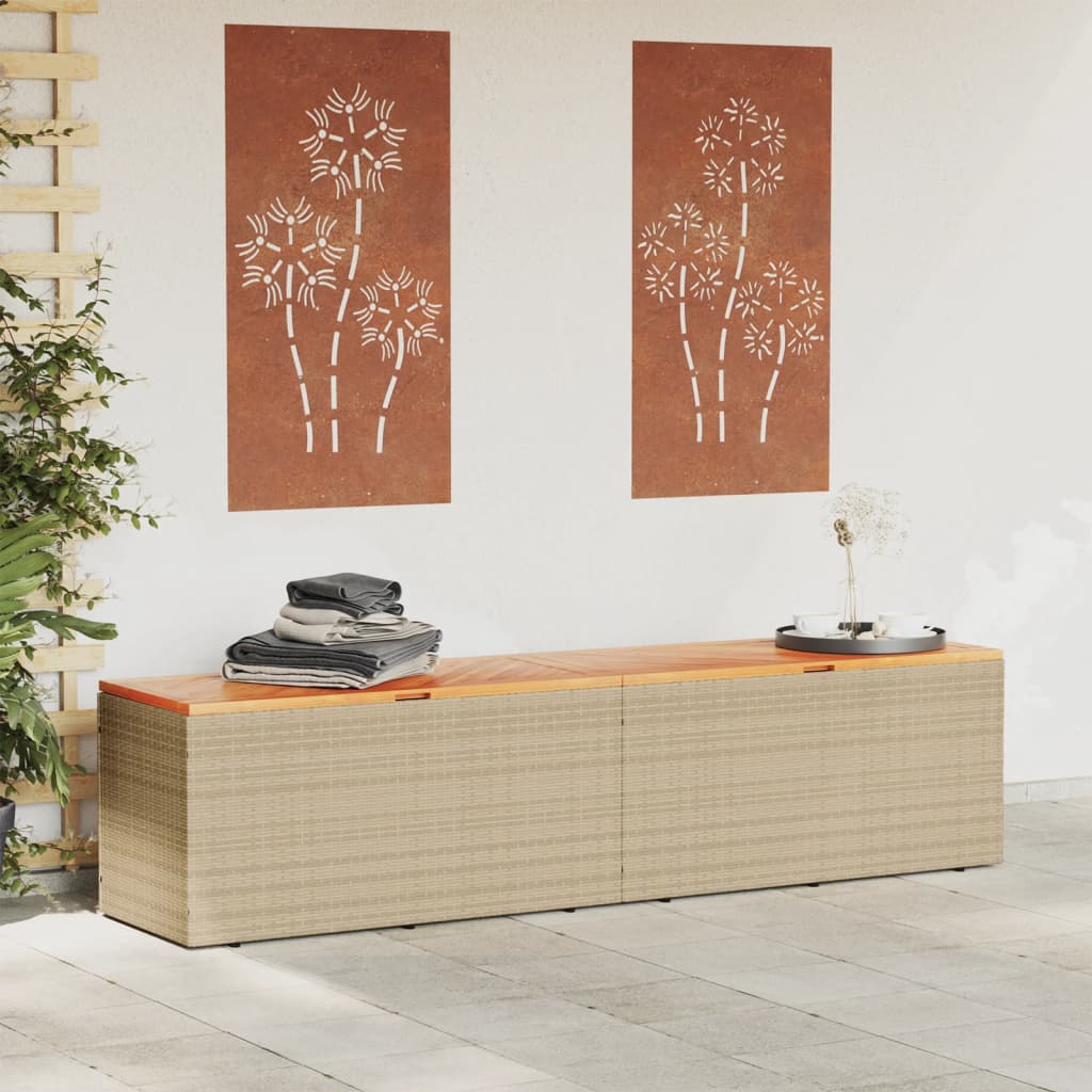 vidaXL Cutie depozitare grădină bej 220x50x54 cm lemn acacia poliratan vidaXL Cutie depozitare grădină bej 220x50x54 cm lemn acacia poliratan