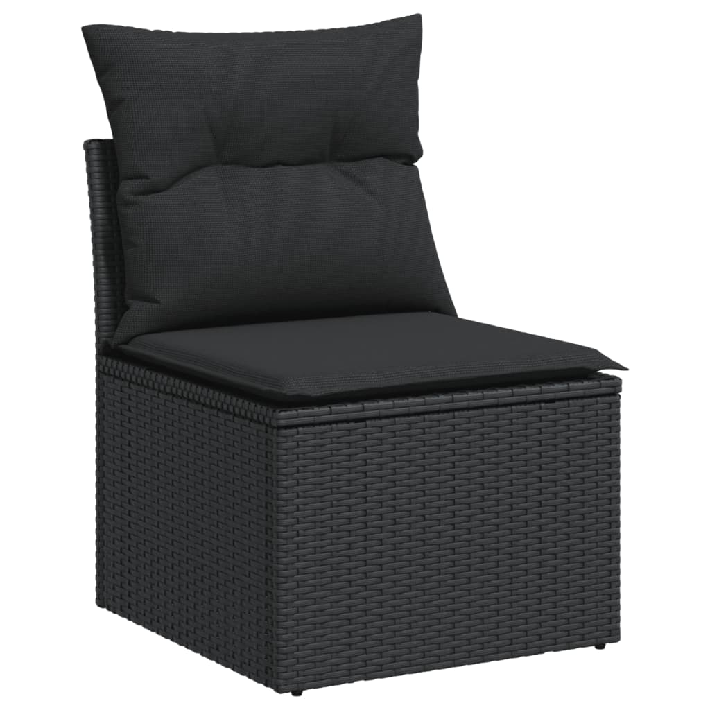 vidaXL Canapea de grădină fără cotiere, cu perne, negru, poliratan vidaXL Canapea de grădină fără cotiere, cu perne, negru, poliratan
