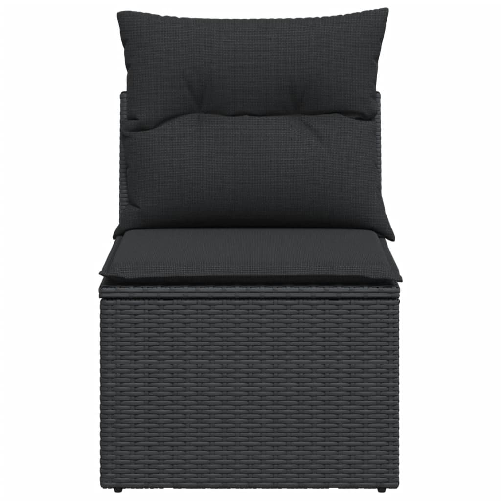 vidaXL Canapea de grădină fără cotiere, cu perne, negru, poliratan vidaXL Canapea de grădină fără cotiere, cu perne, negru, poliratan