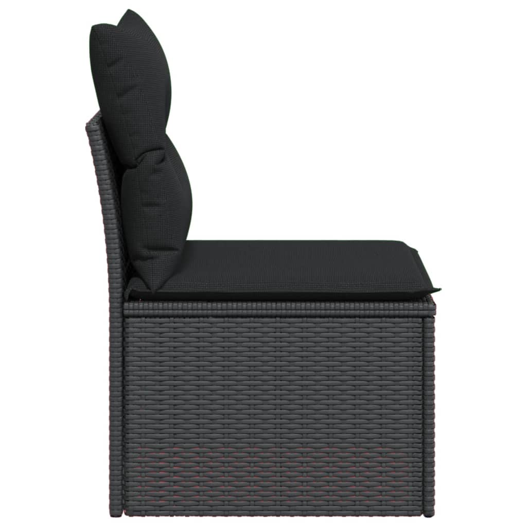 vidaXL Canapea de grădină fără cotiere, cu perne, negru, poliratan vidaXL Canapea de grădină fără cotiere, cu perne, negru, poliratan