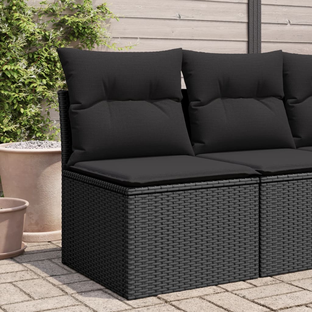 vidaXL Canapea de grădină fără cotiere, cu perne, negru, poliratan vidaXL Canapea de grădină fără cotiere, cu perne, negru, poliratan