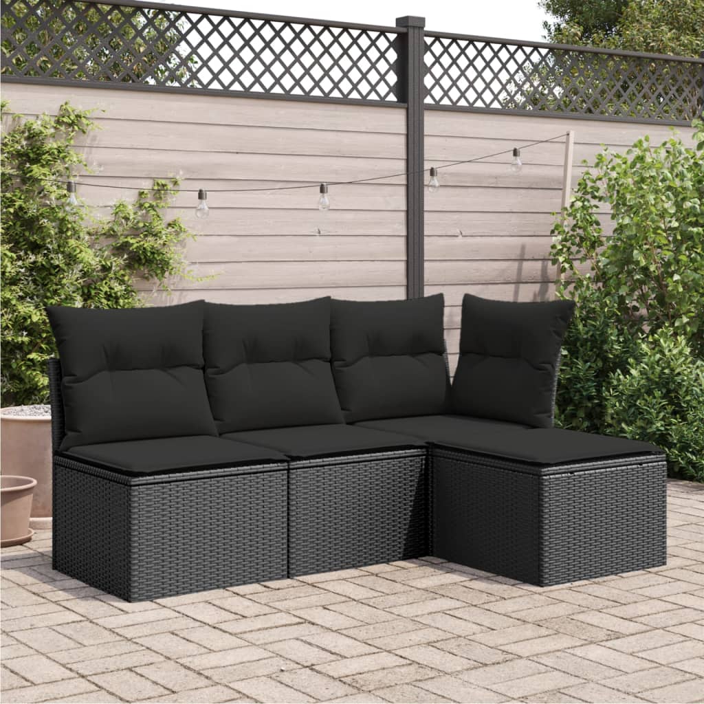 vidaXL Taburet de grădină cu pernă, negru, 55x55x37 cm, poliratan vidaXL Taburet de grădină cu pernă, negru, 55x55x37 cm, poliratan