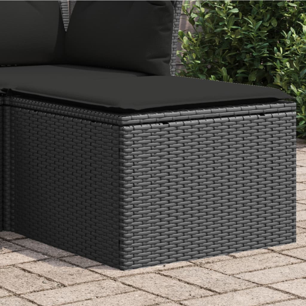 vidaXL Taburet de grădină cu pernă, negru, 55x55x37 cm, poliratan vidaXL Taburet de grădină cu pernă, negru, 55x55x37 cm, poliratan