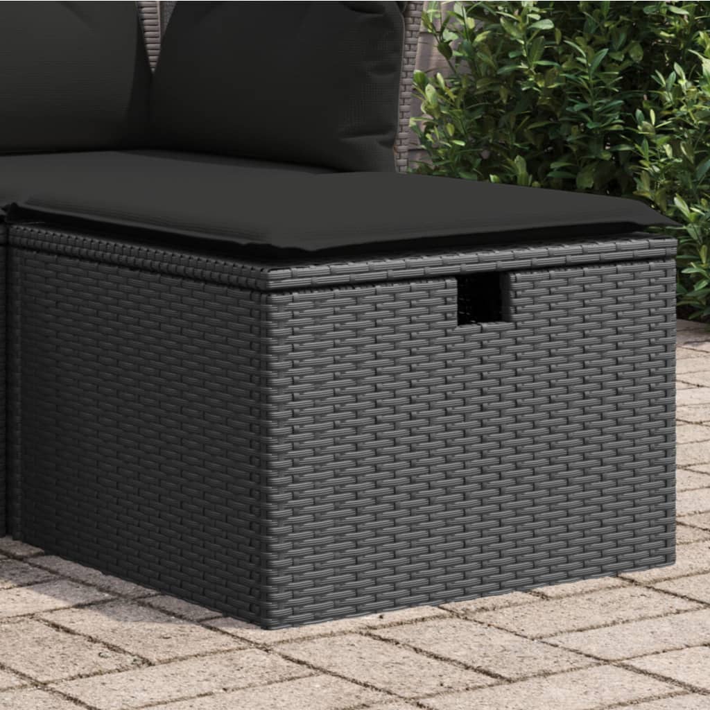 vidaXL Taburet de grădină cu pernă, negru, 55x55x37 cm, poliratan vidaXL Taburet de grădină cu pernă, negru, 55x55x37 cm, poliratan