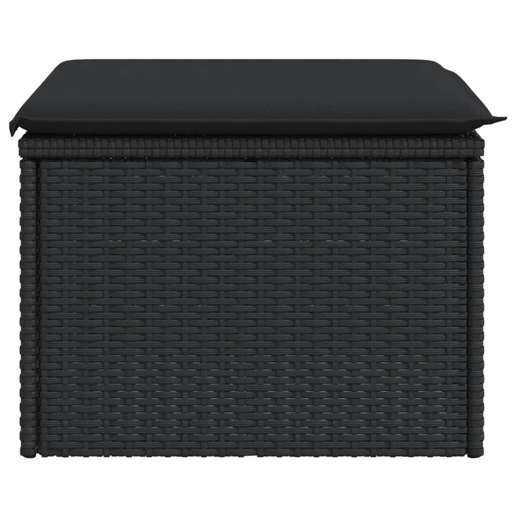 vidaXL Taburet de grădină cu pernă, negru, 55x55x37 cm, poliratan vidaXL Taburet de grădină cu pernă, negru, 55x55x37 cm, poliratan