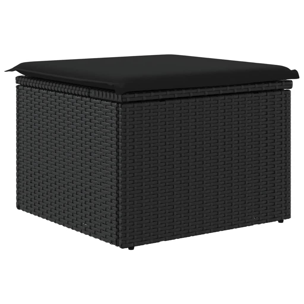 vidaXL Taburet de grădină cu pernă, negru, 55x55x37 cm, poliratan vidaXL Taburet de grădină cu pernă, negru, 55x55x37 cm, poliratan