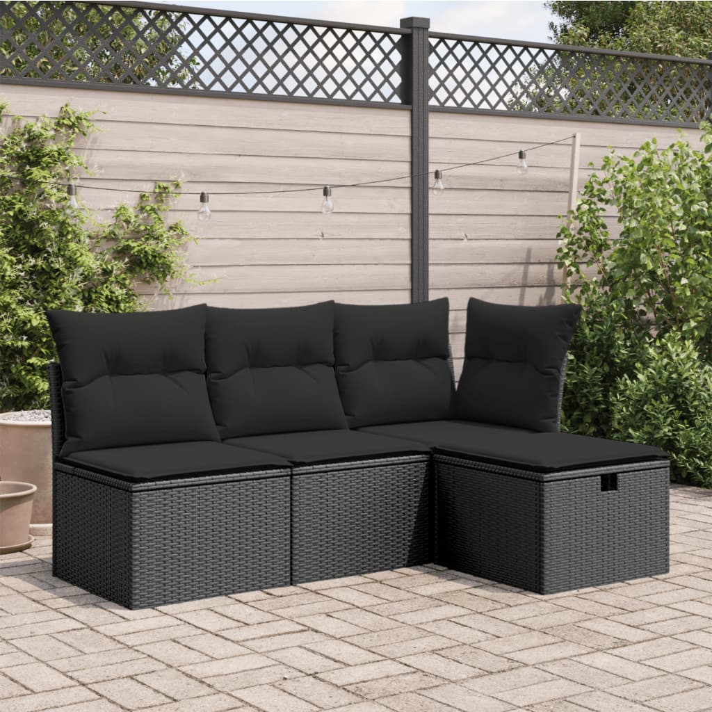 vidaXL Taburet de grădină cu pernă, negru, 55x55x37 cm, poliratan vidaXL Taburet de grădină cu pernă, negru, 55x55x37 cm, poliratan