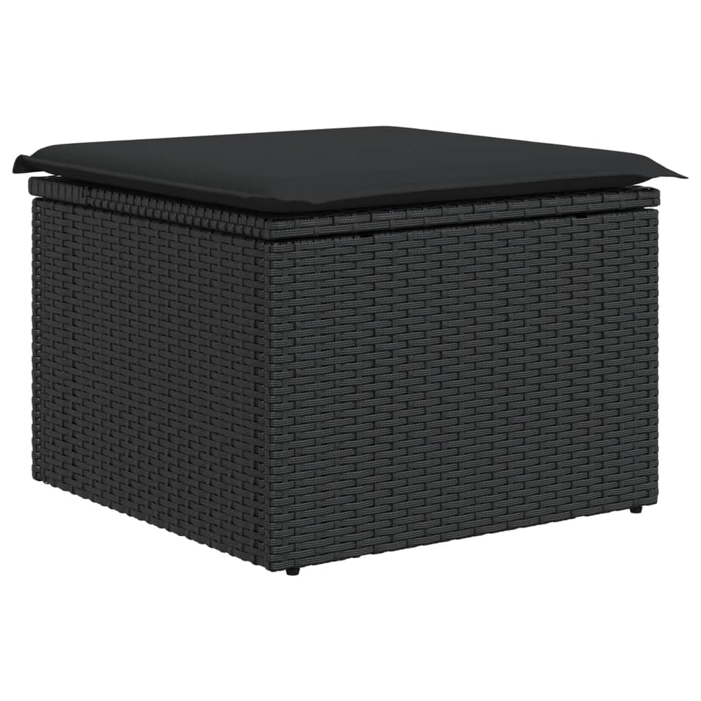 vidaXL Taburet de grădină cu pernă, negru, 55x55x37 cm, poliratan vidaXL Taburet de grădină cu pernă, negru, 55x55x37 cm, poliratan