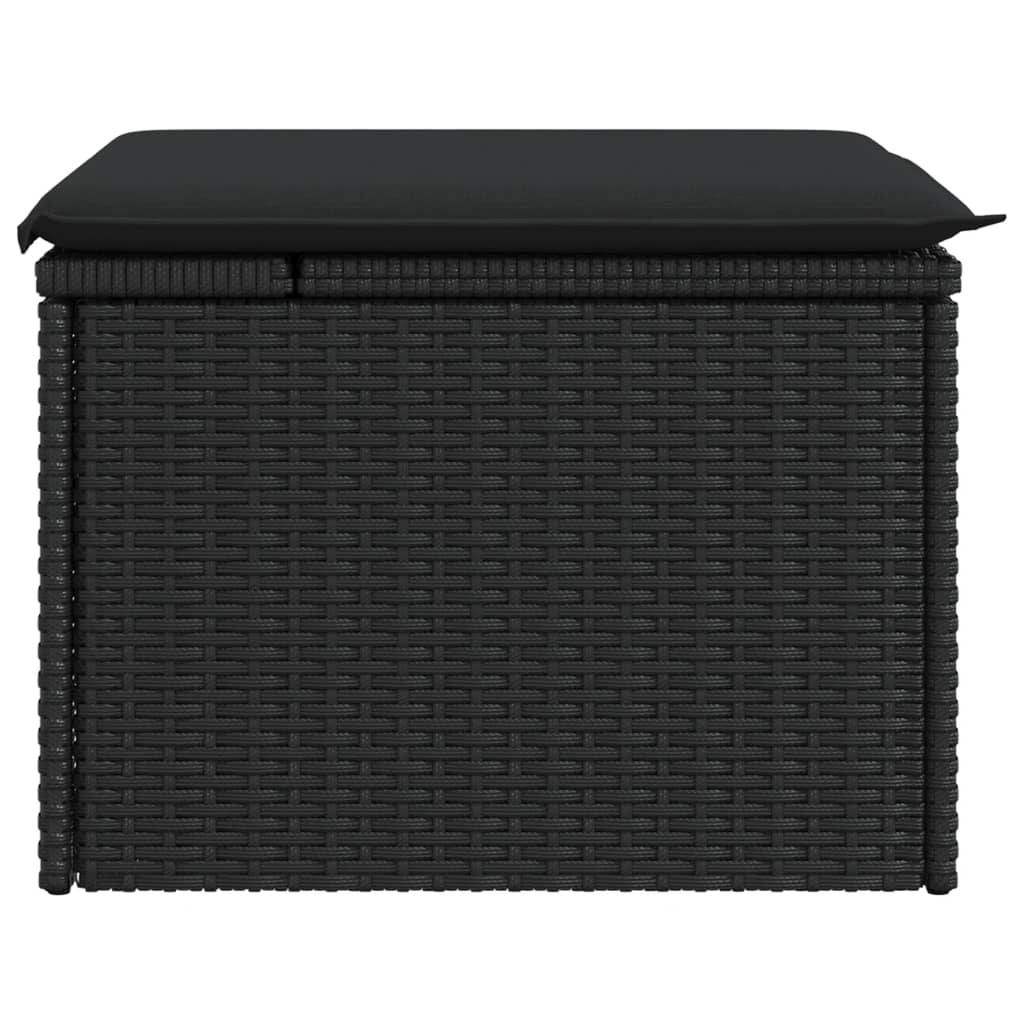 vidaXL Taburet de grădină cu pernă, negru, 55x55x37 cm, poliratan vidaXL Taburet de grădină cu pernă, negru, 55x55x37 cm, poliratan