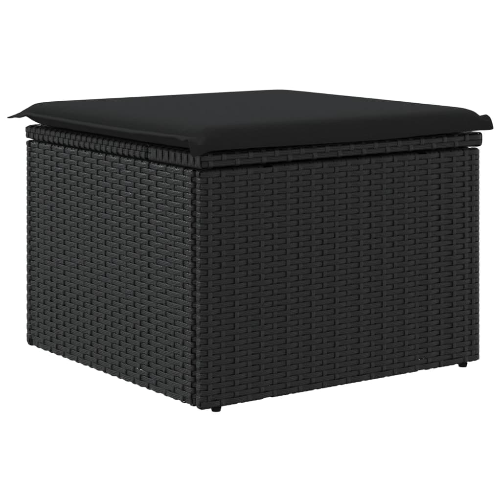vidaXL Taburet de grădină cu pernă, negru, 55x55x37 cm, poliratan vidaXL Taburet de grădină cu pernă, negru, 55x55x37 cm, poliratan