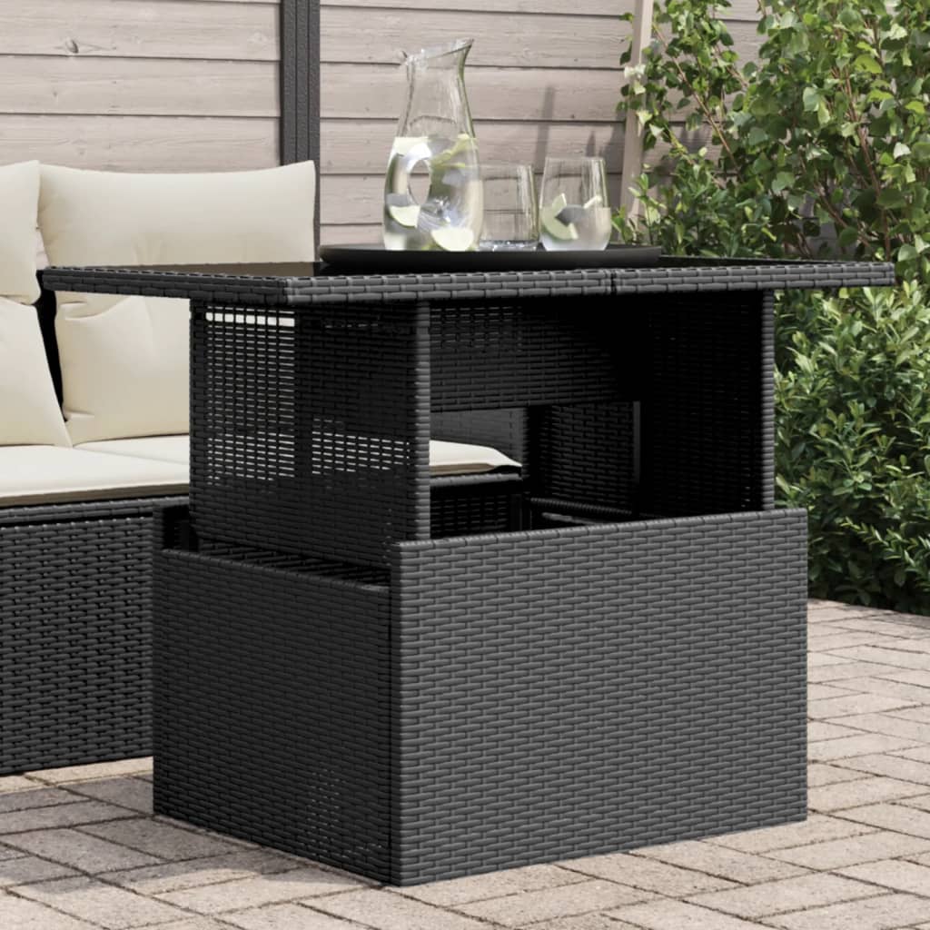 vidaXL Masă grădină cu blat din sticlă, negru, 100x55x73 cm, poliratan vidaXL Masă grădină cu blat din sticlă, negru, 100x55x73 cm, poliratan
