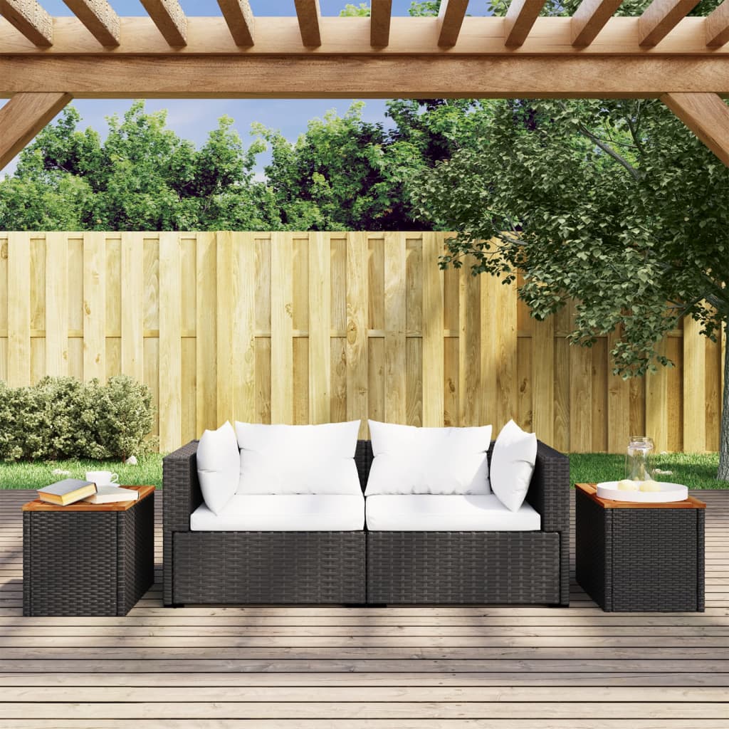 vidaXL Mese laterale de grădină 2 buc. negru 55x34x37cm lemn/poliratan vidaXL Mese laterale de grădină 2 buc. negru 55x34x37cm lemn/poliratan